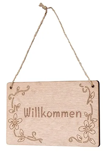 levandeo Schild Willkommen 13x8cm Birkenholz Holzschild Deko Holz Anhänger Blumen Türschild Wandbild Geschenk