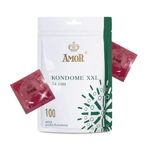 AMOR XXL Premium Kondome - Gefühlsecht & Transparent, Ø 54 mm, 100 Stück - Kondome für Männer, ideal für empfindsame Körperteile. Mit perfekter Passform und elektronisch getesteter Sicherheit. Genieße unbeschwertes Vergnügen in XXL!