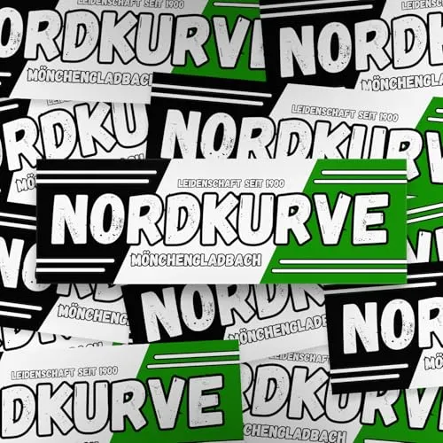 Fan-Kultur Xperience 100x Mönchengladbach Sticker/Aufkleber 'Nordkurve'/ Gladbach/Fußball Fanartikel/ 14,8x5,0 cm/PVC/wetterfest