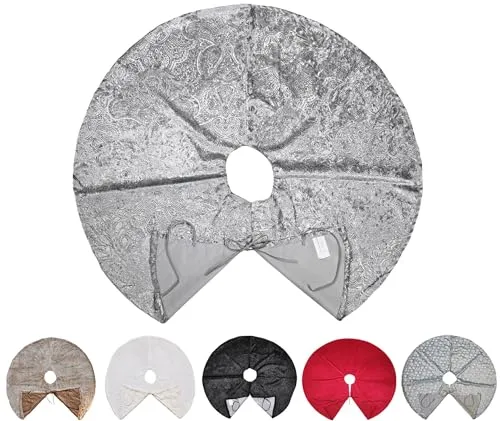 JACK Kuschlige Christbaumdecke Rund Ø 120cm Weihnachtsbaumdecke Weihnachtsbaum Decke Tannenbaum Unterlage, Farbe:Silber/Ornamente