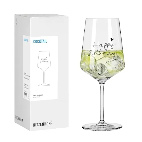 RITZENHOFF 8171021 Cocktail-Glas 500 ml, Serie Sprüche, mit Schriftzug Happy Birthday - modern, Made in Germany