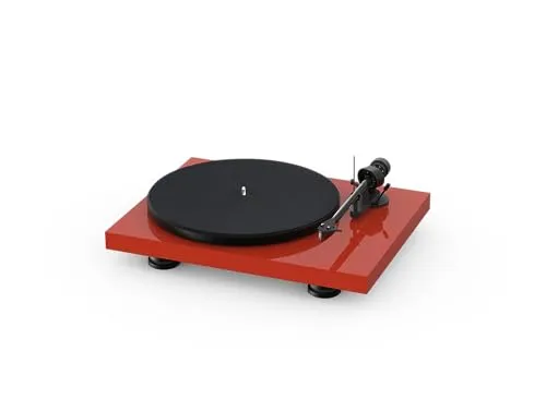 Pro-Ject Debut Carbon EVO, Audiophiler Plattenspieler mit Carbon Tonarm, elektronischer Geschwindigkeitsumschaltung und vormontiertem 2M Red Tonabnehmer (Hochglanz Rot)