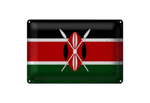 Roomando Metallschild Flagge Kenia 18x12cm Flag of Kenya Vintage