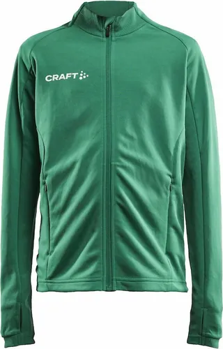 Craft Trainingshandschuhe Evolve Full Zip JR 146/152 - Funktionsjacke aus 100% recyceltem Polyester, ideal für aktive Kinder, in Team Green für optimalen Tragekomfort.