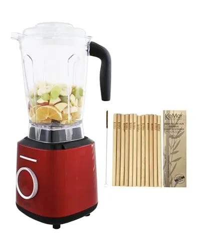 KeMar Hochleistungsmixer 1500W mit 2L Behälter und GRATIS Bambus Trinkhalme - Standmixer mit 23.000 U/min, 6 Programmen und Touch Bedienung. Ideal für Smoothies und Nussmuss, BPA-frei und mit inkl. Stampfer.