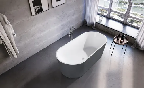 Freistehende Acryl Badewanne Grau 170 cm - Moderne freistehende Badewanne aus hochwertigem Acryl, ovales Design, ideal für entspannende Momente im Badezimmer. Maße: 170 x 80 x 59 cm, mit 2 Jahren Herstellergarantie.