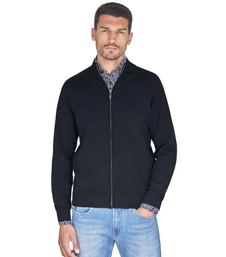 CASAMODA Strickjacke Uni Dunkelblau XXL - Strickjacke für Herren aus reiner Pima-Baumwolle mit normaler Passform und Stehkragen für ein besonders weiches Tragegefühl – ideal zum vielseitigen Kombinieren.