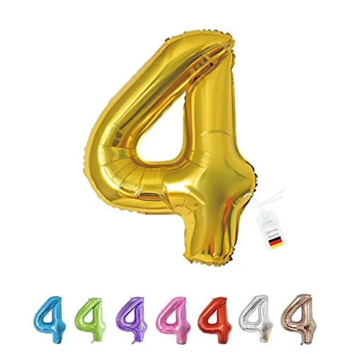 LITTLE BIRTHDAY | Zahlen Luftballon | Folienballon | Helium Gas Balloon Ballon | 101 cm | 0 1 2 3 4 5 6 7 8 9 in vielen Farben | Geburtstag | Kindergeburtstag | Deko | gold 4