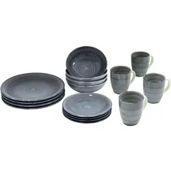 Kombiservice Maizinger Komplett-Set 16 tlg. Steingut grau - 16-teiliges Steingut Geschirrset in elegantem Grau, ideal für gesellige Runden mit bis zu 4 Personen. Spülmaschinengeeignet und perfekt für Kaffee oder festliche Anlässe.