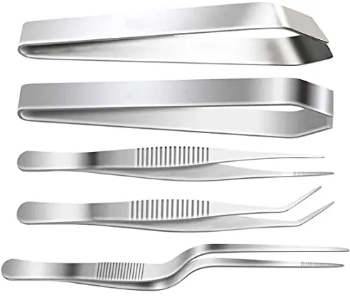 PHIEZC 5 Stücke Fisch Grätenpinzette Set-3 Stücke Küchenpinzette aus Edelstahl (gerade/gebogen/neigung)-2 Stücke Edelstahl Fisch Zange (gerade/neigung)16cm/12cm für Koch Kochgeschirr,Meeresfrüchte