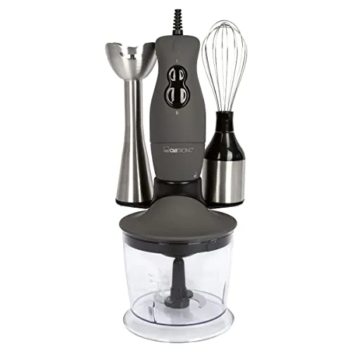 Clatronic® Stabmixer Set - 3in1 Mixer, Pürierstab & Zerkleinerer aus Edelstahl, 400 Watt - Stab- & Standmixer: Vielseitiges 3in1 Set mit leistungsstarkem 400 Watt Motor, ergonomischem Griff und zwei Geschwindigkeitsstufen für müheloses Mixen, Zerkleinern und Schlagen.