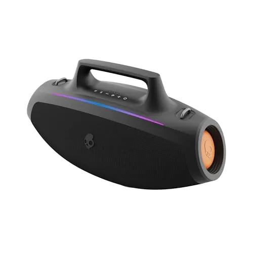 Skullcandy Barrel Wireless Boombox - Tragbarer Bluetooth-Lautsprecher - Tragbare Bluetooth-Lautsprecher mit IPX5 Wasserfestigkeit und 12 Stunden Akkulaufzeit für ununterbrochene Partys. Mit LED-Lichtshow und praktischem Trageriemen für ultimativen Musikgenuss überall.