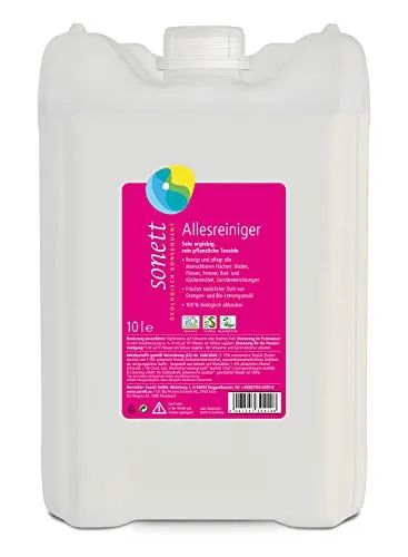 Sonett Allesreiniger 10L - Universelles Reinigungsmittel - Reinigungsmittel für alle abwischbaren Flächen, mit frischem Duft von Orangen- und Bio-Lemongrassöl, 100 % biologisch abbaubar und umweltfreundlich.