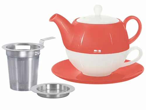 Buchensee Tea for one / Teeset Lena, Teekanne 500ml + Sieb, Abtropfschale, rot