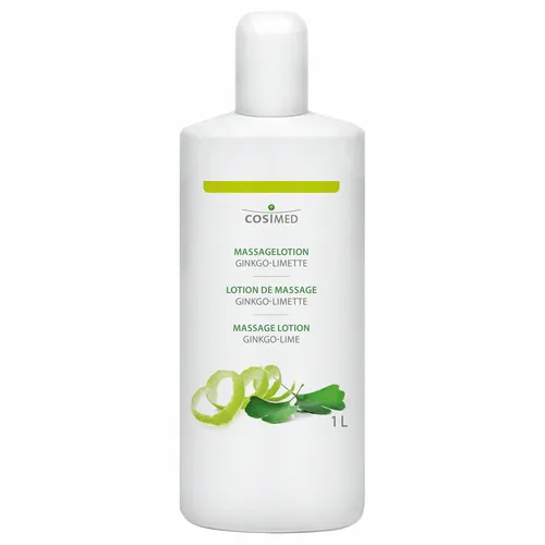cosiMed Massagelotion Ginkgo-Limette mit Druckspender - 1 l - Massage Lotion mit erfrischendem Ginkgo-Limetten-Duft, ideal für entspannende Massagen und pflegt die Haut.