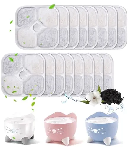 Zawaer Katzenbrunnen Filter, 16 PCS Trinkbrunnen Ersatzfilter für 2,5L Brunnen, Mit Kohle- und Schaumfilter, Kompatibel Mit Pet Fountain