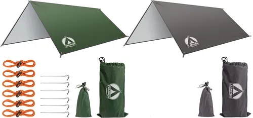 Zamper Tarp-Zelt 3x3m – Wasserdichtes Camping Sonnensegel - Tarps für 2 Personen, 210D Oxford Ripstop Material mit UV-Schutz, inklusive 6 Heringen und Abspannseilen für sicheren Halt.