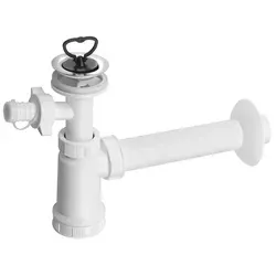 Bruckner Waschtisch-Siphon mit Abzweig, Edelstahl, Stopfen Kunstsfoff, DN40, Weiß - Weiß