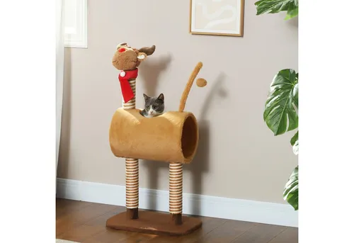 PawHut Kratzbaum 98 cm im Hirschdesign - Aktivitätskratzbaum mit interaktiven Spielmöglichkeiten, ideal für mittelgroße Katzen. Stilvolles Hirschdesign und komfortable Liegeflächen sorgen für Spiel und Entspannung.