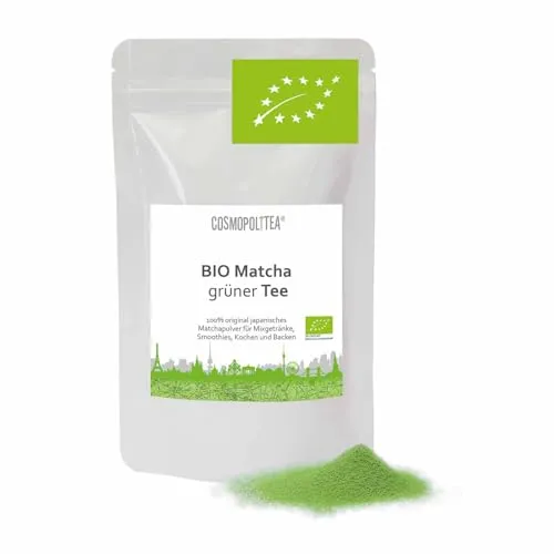BIO Matcha Tee Pulver | Premium-Qualität - 100g | Original Grüntee Pulver aus Japan | fein gemahlen, rein natürlich ohne Zusätze | cosmopoliTEA®
