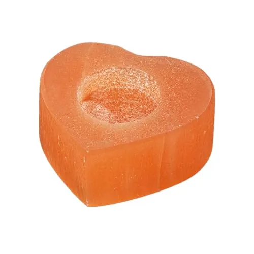 NKlaus Selenit Teelichthalter Herz 9x8 cm – Natürlicher Kerzenhalter für Entspannung, Meditation & spirituelle Rituale, ideal für Feng Shui & Energiearbeit