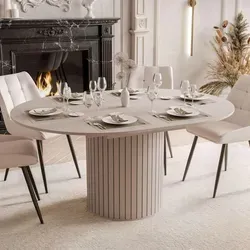 Esstisch Rund Ausziehbar LINNEA Ø 120-160 cm – Lamellen-Optik in Kaschmir / Beige