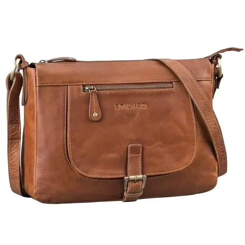 STILORD 'Odette' Leder Handtasche Damen Umhängetasche Vintage Tasche Crossbody Bag Schultertaschen Retro Umhängetasche Frauen Ledertasche, Farbe:Mocca - Dunkelbraun