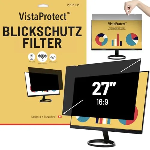VistaProtect – Premium Blickschutzfilter & Anti-Blaulichtfilter, Privacy Filter Anti Blue Light Blickschutzfolie für Computermonitore (27