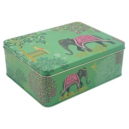 MediMuc Geschenkdose Design Sara Miller - Liebevoll gestaltete rechteckige Vorratsdose - Motiv Elefant - Blechdose, Keksdose, Dose - Maße: (L x B x H): 19,5 x 15,4 x 7,5cm