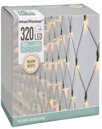 mucHome Lichterkette Lichternetz 320 LED warmweiß IP44, 3x1,5m Weihnachtsbeleuchtung mit Netzteil für Innen und Außenbereich Lichtervorhang Weihnachten (300cm - 320 LED)