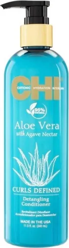 CHI Aloe Vera Curls Defined Detangling Conditioner 340 ml - Shampoo für lockiges Haar, sorgt für bessere Kämmbarkeit und definiert Locken mit feuchtigkeitsspendender Formel. Frei von Parabenen und Sulfaten.