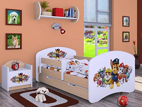 BDW Kinderbett Super Hunde – Bequemes Babybett mit Matratze und Schublade 160x80