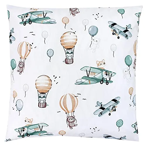 TupTam Kinder Kissenbezug Kissenhülle Dekorativ Gemustert, Farbe: Füchse im Flugzeug/Grün, Größe: 40 x 40 cm