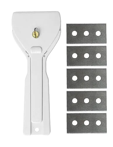 GLAS-KERAMIK-SCHABER 14cm mit 5 Ersatzklingen aus Edelstahl Ceranfeldschaber Kochfeldschaber Glaskeramik Glasschaber Kochfeld 95 (Weiss)