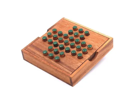 ROMBOL Denkspiele Spiel Solitaire - unterhaltsamer Klassiker aus edlem Holz, Steckspiel, Holzspiel