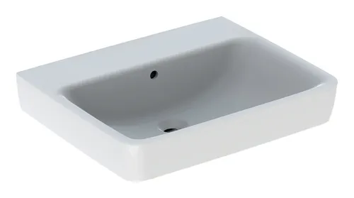Geberit Renova Plan Waschtisch 600 x 480 mm - Weiß mit KeraTect - Waschtisch ohne Hahnloch mit Überlauf, pflegeleichte KeraTect-Oberfläche für einfache Reinigung und zeitloses Design.