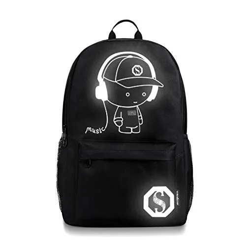 FANDARE Schulrucksack Galaxy Leuchtend Schultasche Junge Mädchen Rucksäcke Schulranzen mit USB Teenager Backpack Tagesrucksack Reise Daypacks Damen Herren Kinderrucksäcke Polyester Schwarz A