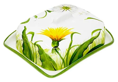 Lashuma Keramik Butterdose mit Pusteblumen-Motiv - Hochwertige Butterglocke aus handgefertigter Keramik, ideal für 250g Butter. Ein einzigartiges Stück mit italienischem Flair für Ihre Küche.