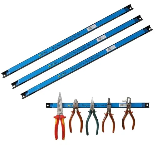 Magnetische Werkzeugleiste Metallstreifen Länge 60 cm Schwarz Werkzeughalter Starker Magnet, mit Befestigungslöchern, Schrauben und Dübel inklusive für Schraubendreher, Zangen, Bohrer und mehr 3 x