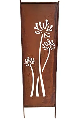 KUHEIGA Edelrost Stele Blume, H: 173cm, Deko-Stele Garten, Sichtschutz Edelrost