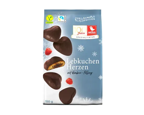 WEISS Süßigkeit, Weiss Gefüllte Lebkuchen-Herzen Zartbitter Himbeere Packung 150g