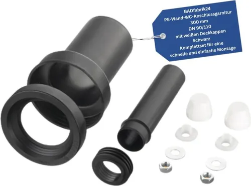 BADfabrik24 PE-Wand-WC-AnschlussgarniturG 300 mm, 90/110, weisse Deckkappen