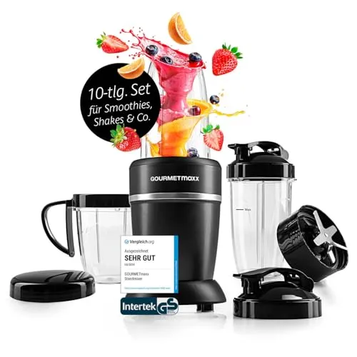 GOURMETmaxx Nutrition Mixer 1000 Watt - Mini-Standmixer mit 8 Funktionen, kraftvollem 1000-Watt-Motor und umfangreichem Zubehörset für individuelle Smoothies, Shakes und mehr – ideal für frische Vitaminzufuhr!