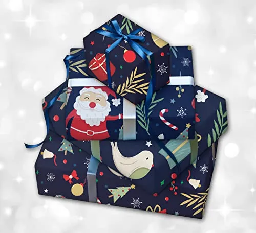 Geschenkpapier für Weihnachten, 5 Bögen Premium Geschenkpapier 75 x 50cm zertifiziertes nachhaltig bedrucktes Geschenkpapier, reißfestes, gefaltetes Papier in 80er Grammatur