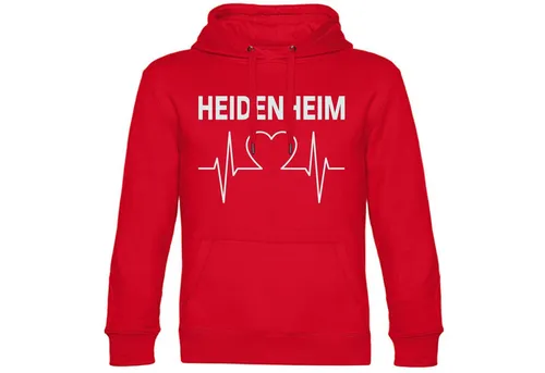 multifanshop Kapuzensweatshirt Heidenheim - Herzschlag - Sportlicher Hoodie in Rot Größe S - Sportlicher Hoodie in Rot mit Kapuze und langarm, aus 80% Baumwolle und 20% Polyester, ideal für den täglichen Einsatz und bequemes Tragen.