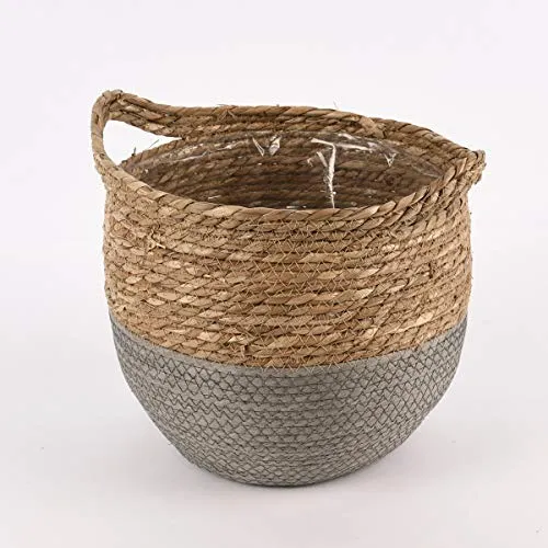Korb aus Seegras zweifarbig rund mit Henkeln Natur grau Verschiedene Größen, Motiv/Größe:Klein