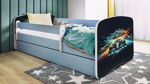Raumhirsch Furniture Kinderbett, Blau, 80x180 cm - Hochwertiges Kinderbett mit abnehmbarer Schutzschiene für maximale Sicherheit und praktischer Schublade zur Aufbewahrung von Bettwäsche. Ideal für ein modernes Kinderzimmer.
