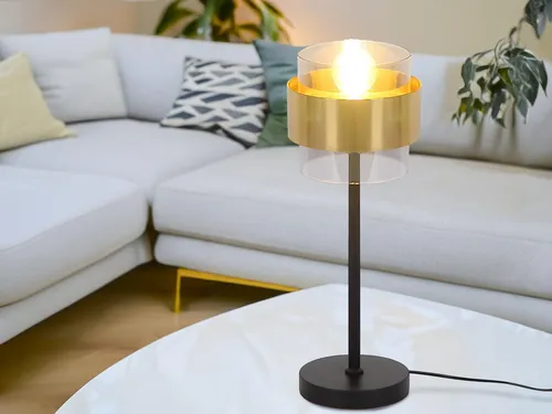 LED Nachttischlampe mit Rauchglas-Schirm - Moderne Tischlampe mit elegantem Design aus schwarz-mattem Metall und rauchigem Glas. Ideal für Wohnzimmer und Büros, sorgt für stimmungsvolles Licht und setzt stilvolle Akzente.