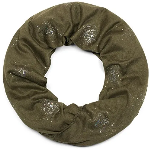 styleBREAKER Loop Schal mit Glitzer und Pailletten Punkte, Schlauchschal, Tuch, Damen 01017075, Farbe:Oliv