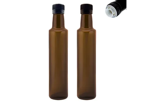 mikken Ölspender 2x Ölflasche 250 ml mit Ausgießer Grün/Braun – Glas mit Etiketten, (Essig- & Öl Set), mit Originalitätsring, UV-Schutz, tropffrei, luftdicht